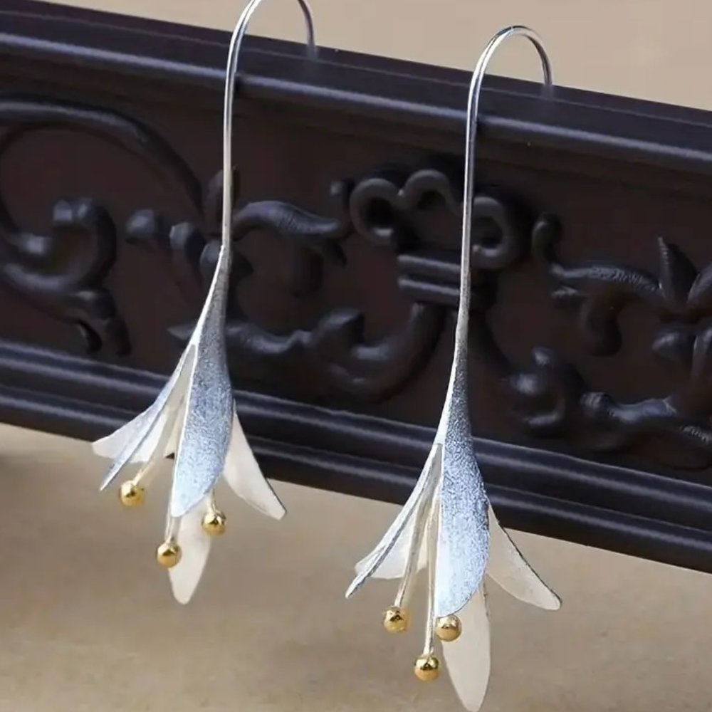Silver Gold Vintage Flower Long Tassel Drop Earrings - NEW